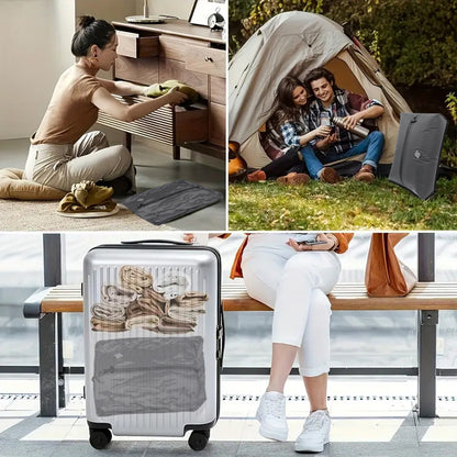 Bolsas de compresión en uso: en casa, de acampada y en una maleta de cabina