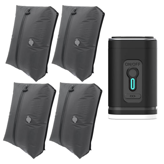 Pack Familia AeroZipper: cuatro bolsas de compresión grises y bomba eléctrica