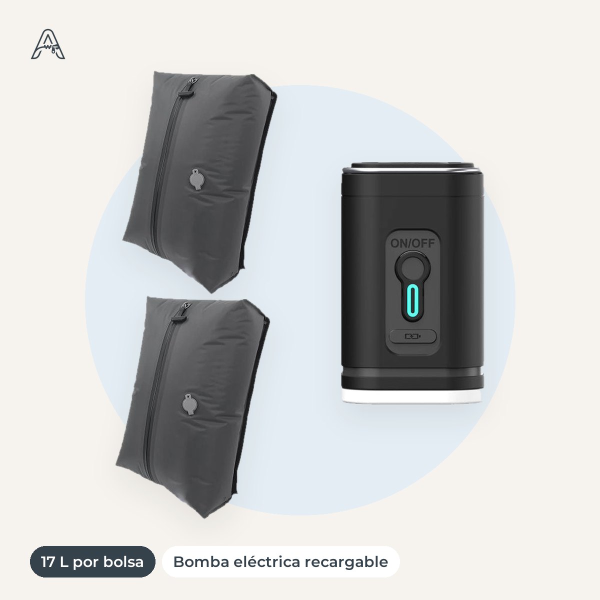 AeroZipper Pack Escapada: dos bolsas de compresión de 17 L y bomba eléctrica recargable