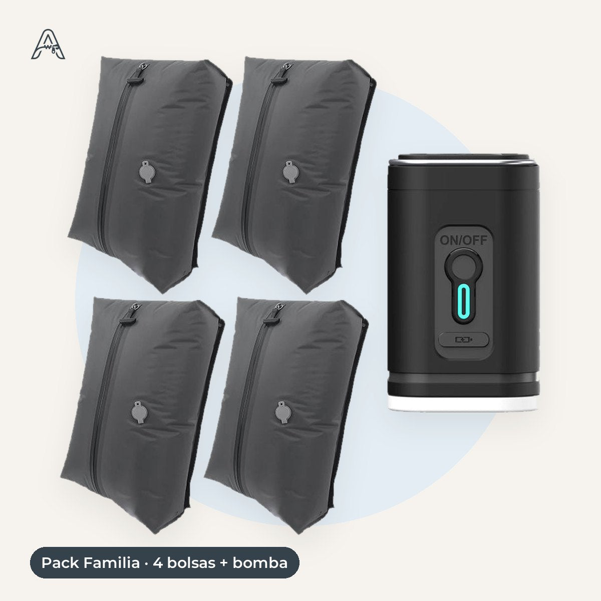 AeroZipper Pack Familia: cuatro bolsas de compresión de 17 L y bomba eléctrica