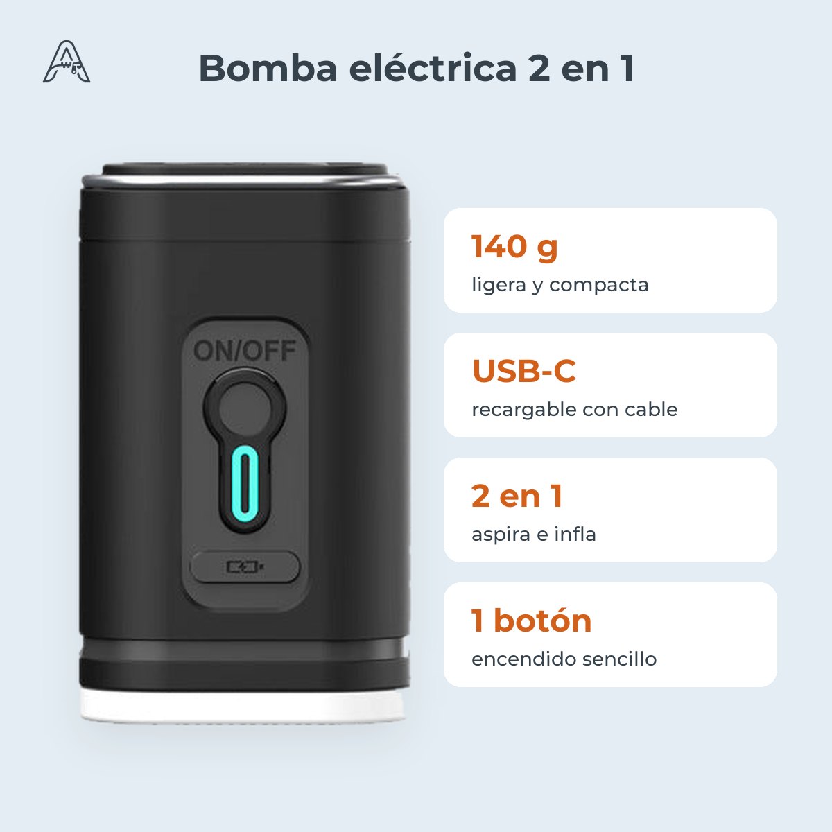 AeroZipper bomba eléctrica 2 en 1: 140 g, recargable por USB-C, aspira e infla