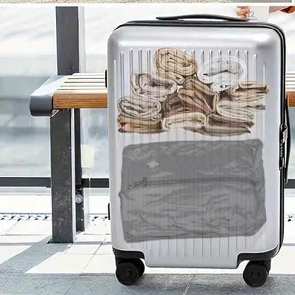 Maleta de cabina con la ropa organizada en bolsas de compresión